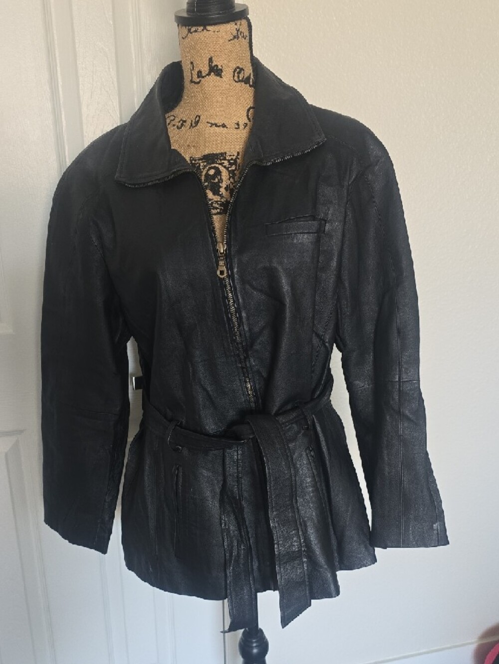 Outbrook Black Women's Leather Jacket with Tie Belt
